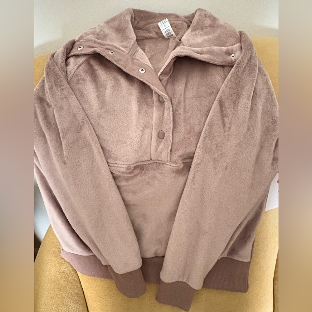 Yogalicious Plush Snap-Front Teddy Jacket in Taupe